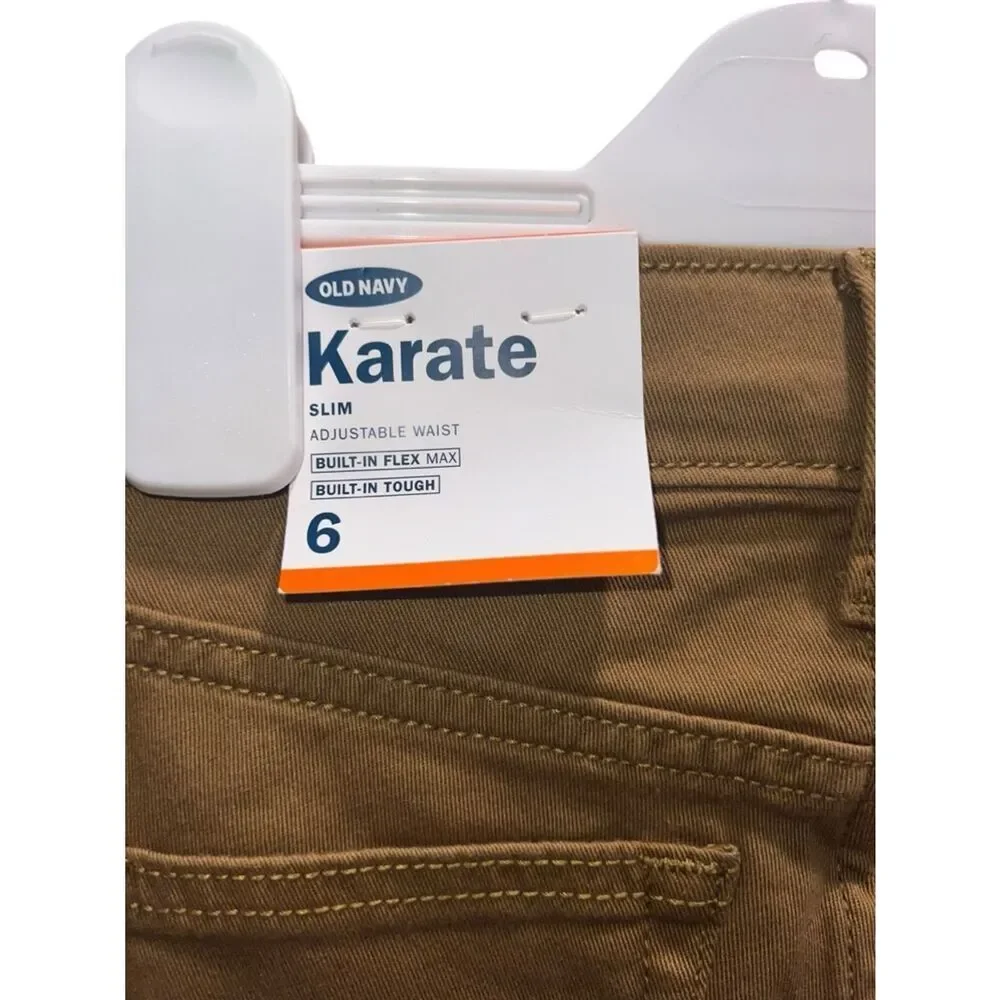 Old Navy Karate Slim Pants Boys Size 6 Brown Adjustable Waist NWT Stretch